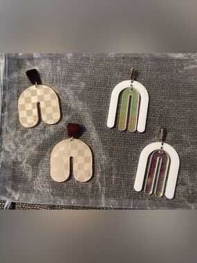 Lightweight Dome Arch Dangle Statement Earrings Duo Set